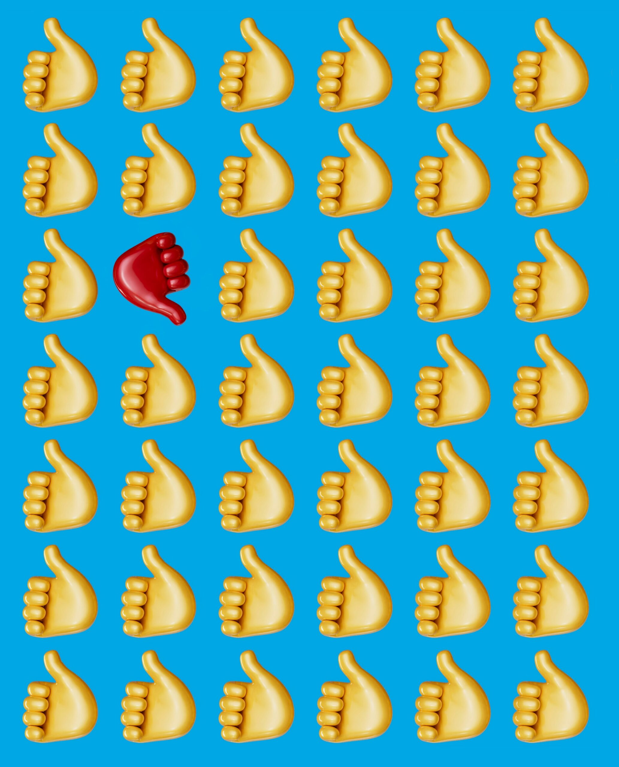 A blue background with a bunch of cookies and a red object