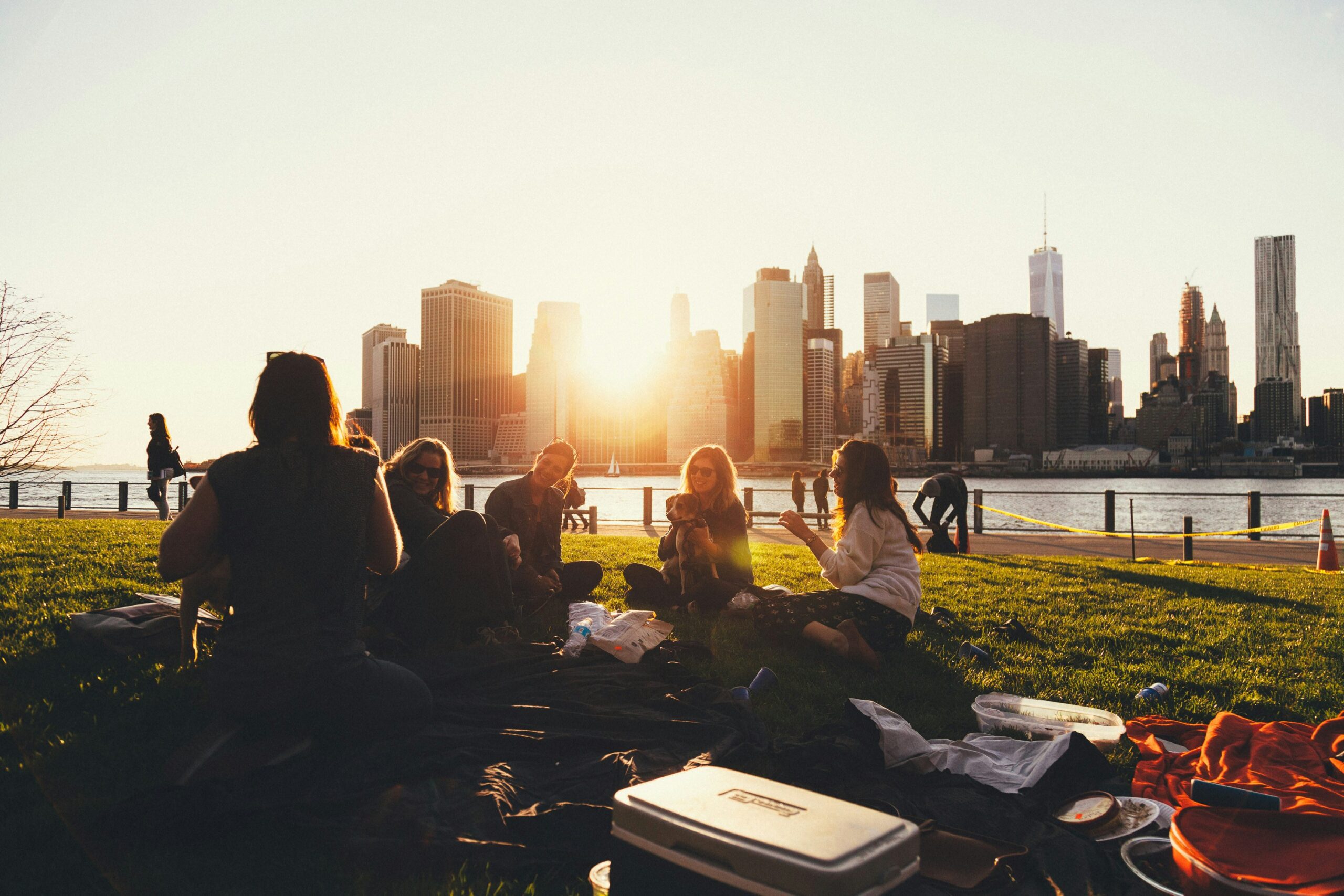 People sitting on grass field